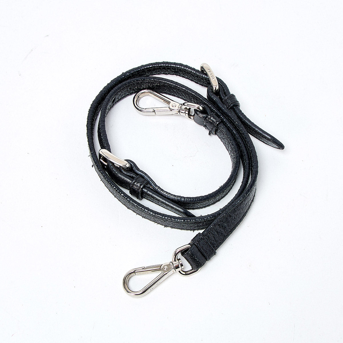 PRADA Logo Handbag Black Silver Leather Auth