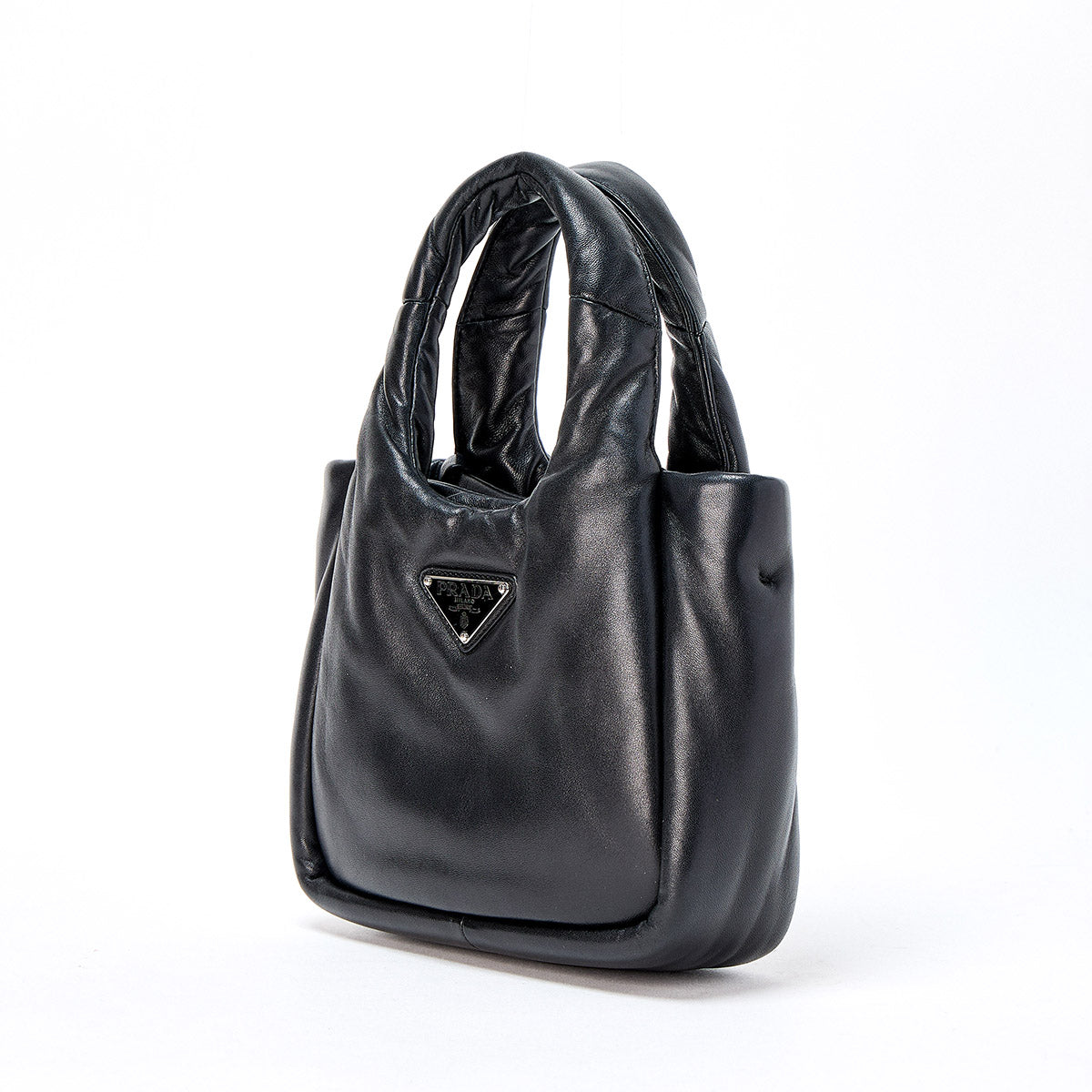 PRADA Padded Hand Bag in black and silver nappa leather Auth