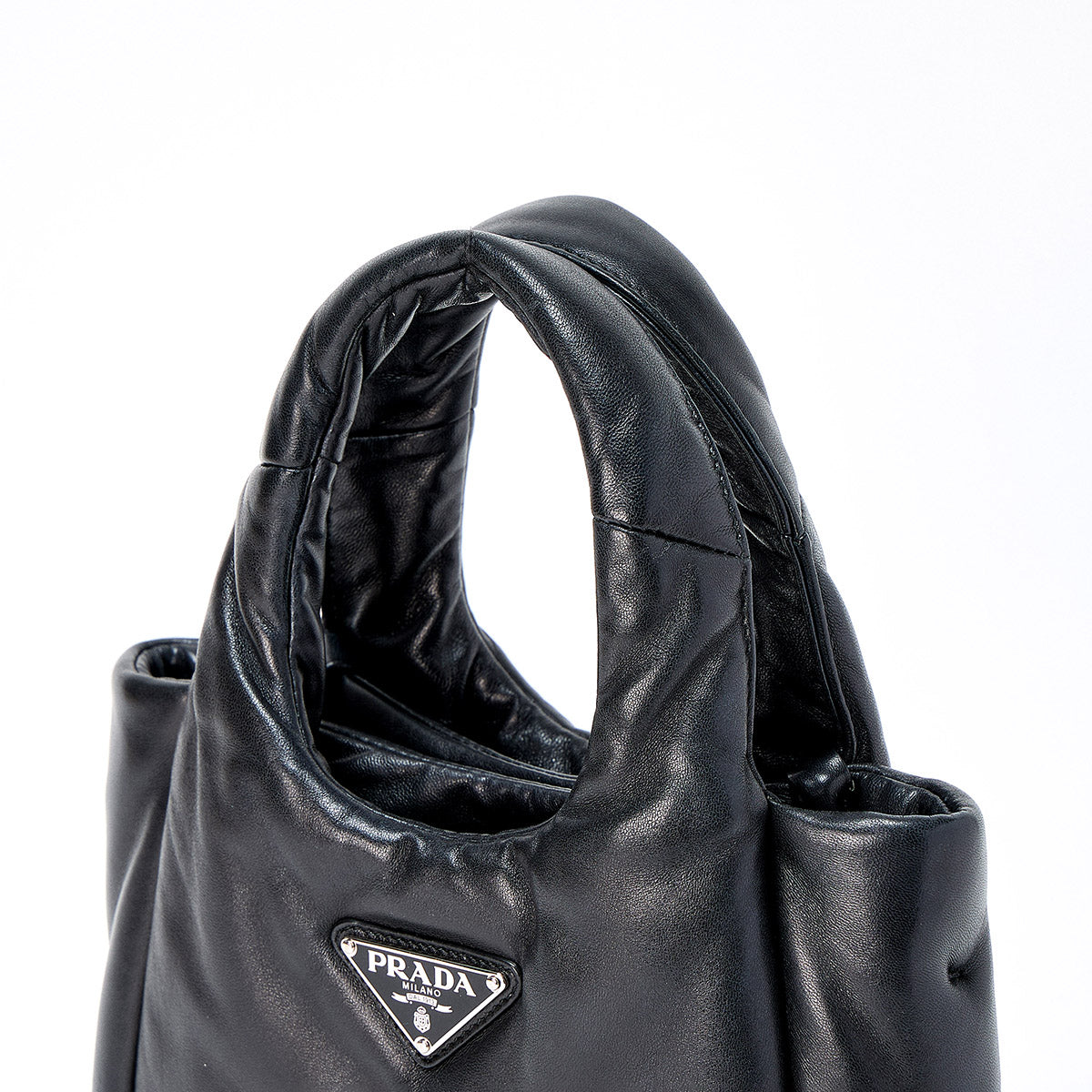 PRADA Padded Hand Bag in black and silver nappa leather Auth