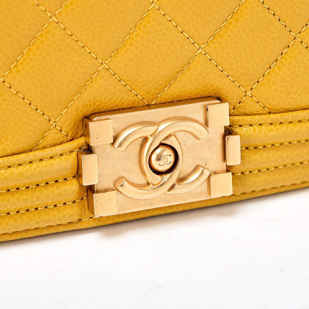 CHANEL Boy Chanel Single Flap Double Chain Shoulder Bag 2021 and later Yellow Matte Gold Caviar Skin Auth