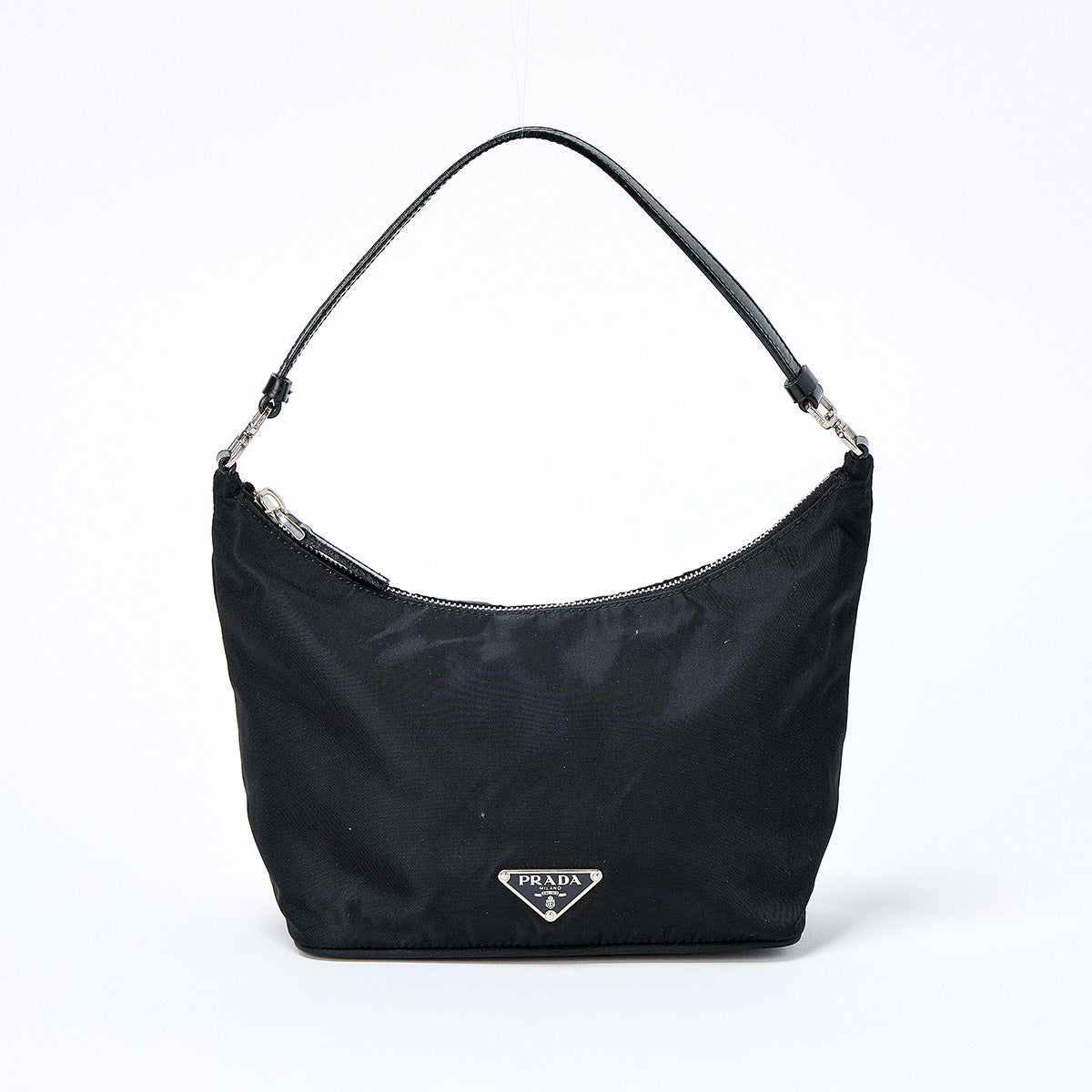 PRADA Triangle Shoulder Bag Black Silver Tessuto Auth