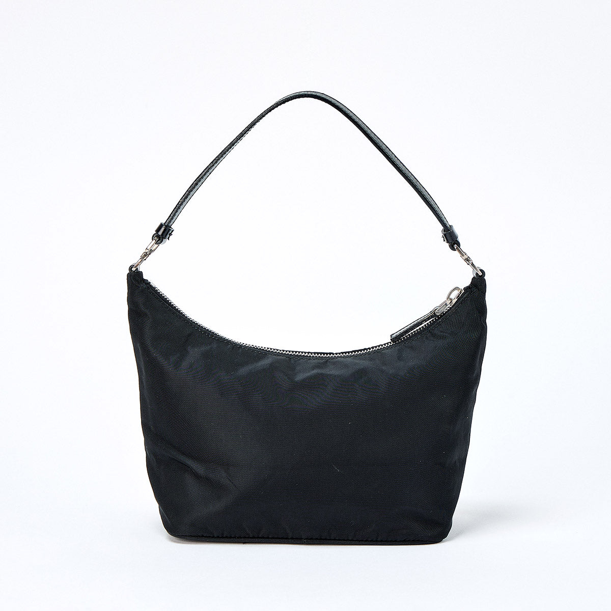 PRADA Triangle Shoulder Bag Black Silver Tessuto Auth