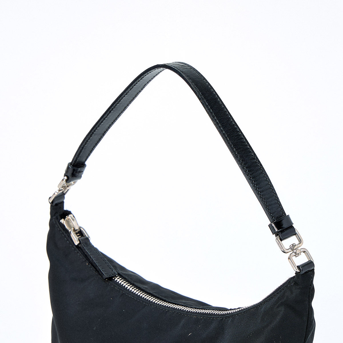 PRADA Triangle Shoulder Bag Black Silver Tessuto Auth