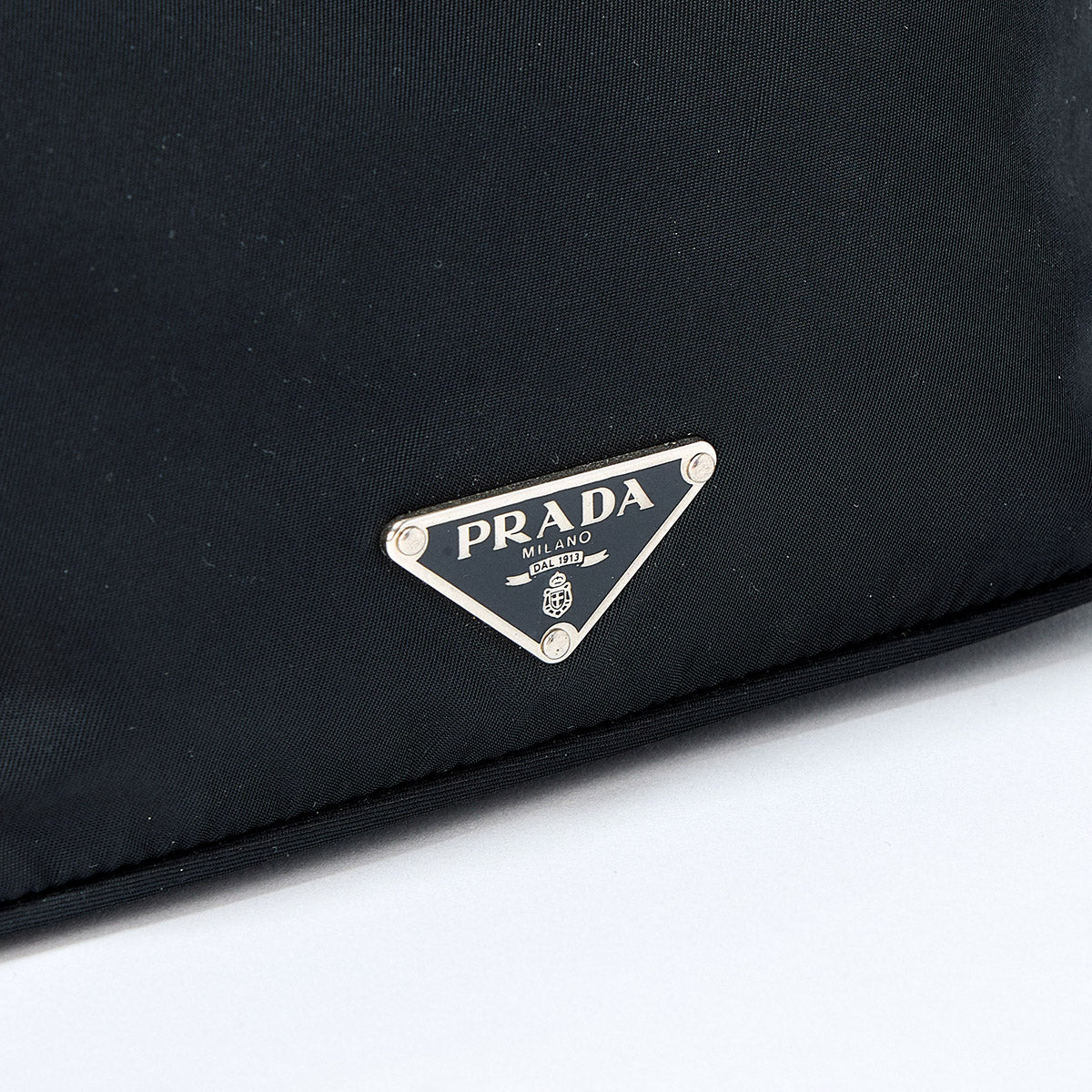 PRADA Triangle Shoulder Bag Black Silver Tessuto Auth