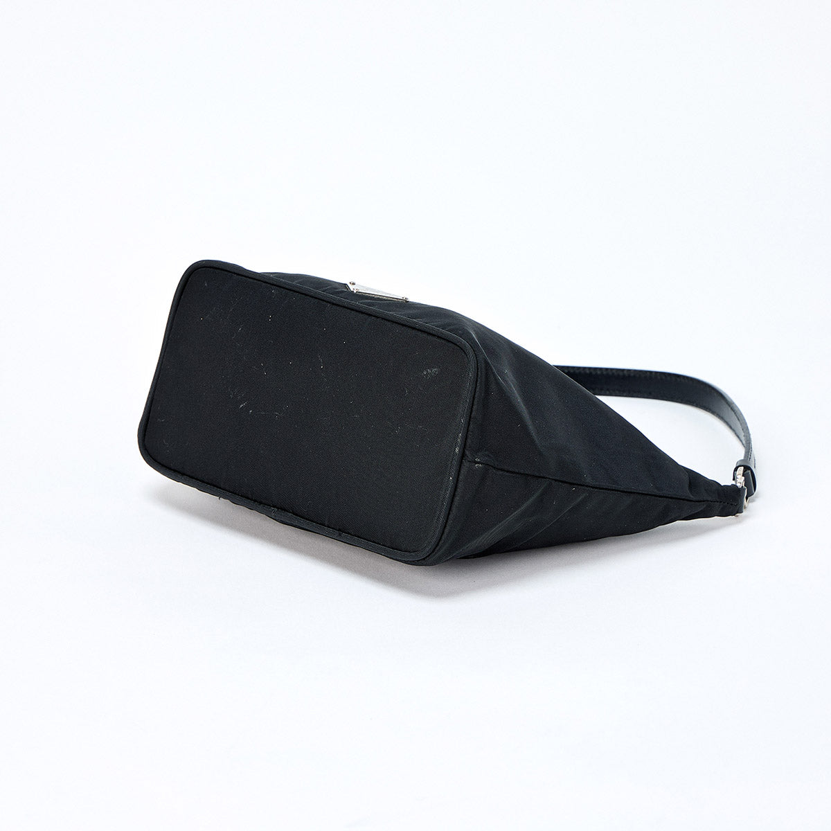 PRADA Triangle Shoulder Bag Black Silver Tessuto Auth