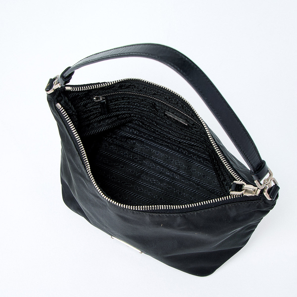 PRADA Triangle Shoulder Bag Black Silver Tessuto Auth