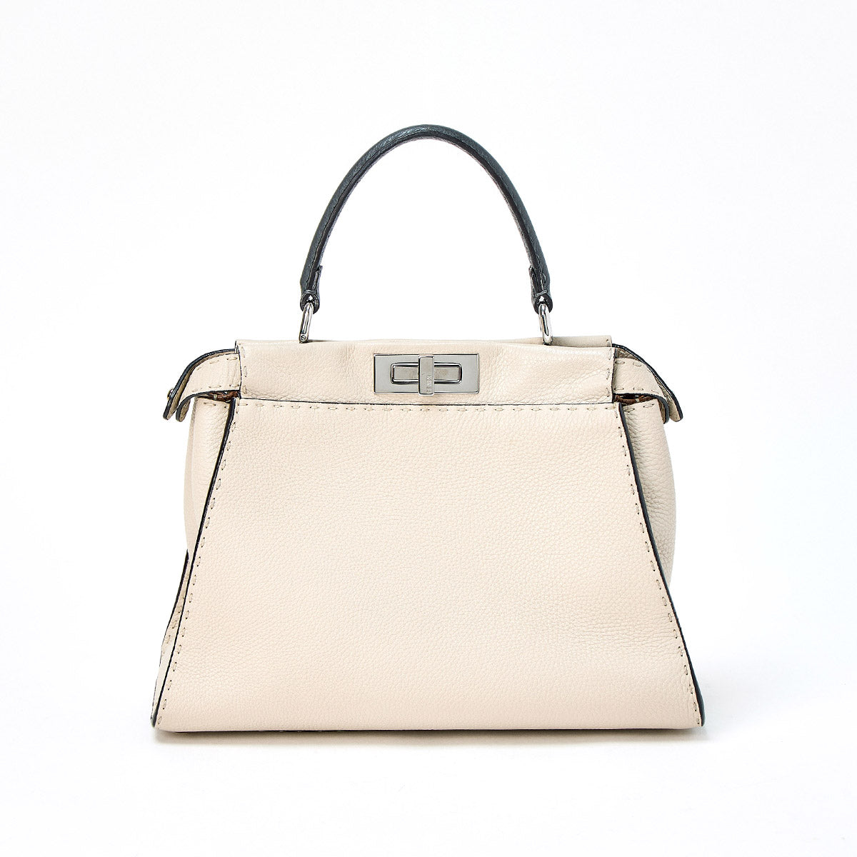 FENDI Hand Bag SELLERIA Peek A Boo 8BN290 Q0J Beige Gray Silver Leather Auth