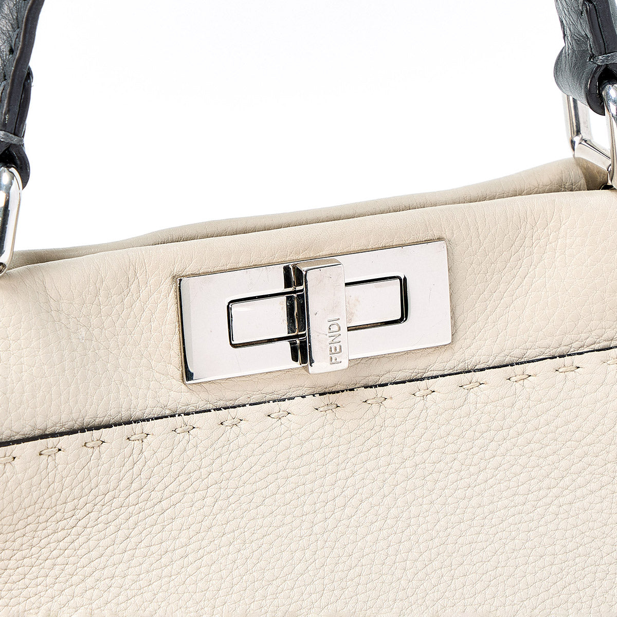 FENDI Hand Bag SELLERIA Peek A Boo 8BN290 Q0J Beige Gray Silver Leather Auth