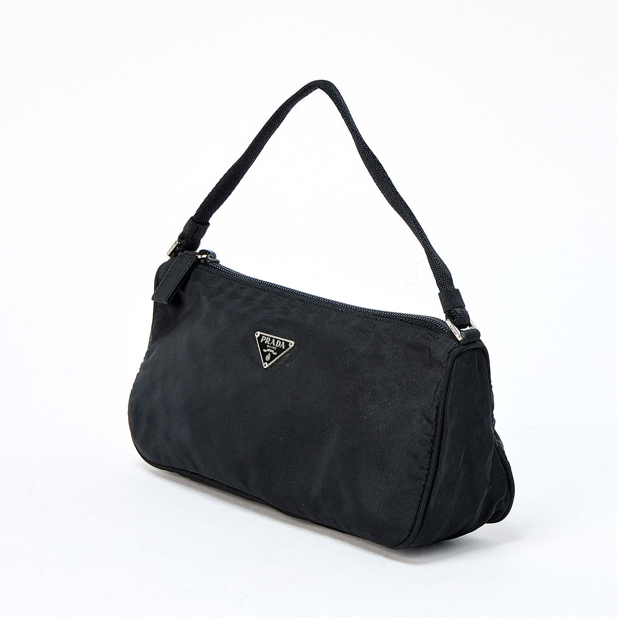 PRADA Triangle Hand Bag Black Silver Tessuto Auth