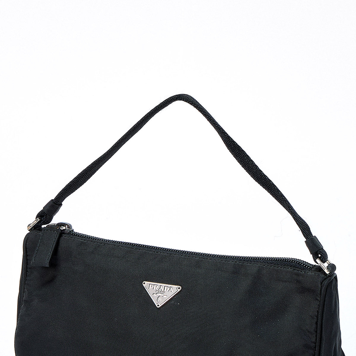 PRADA Triangle Hand Bag Black Silver Tessuto Auth