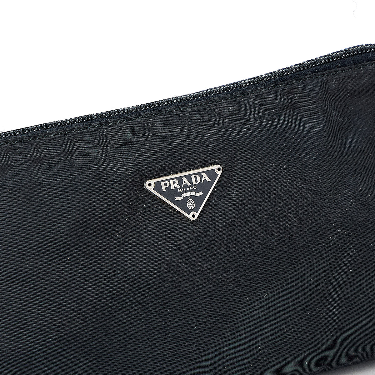 PRADA Triangle Hand Bag Black Silver Tessuto Auth