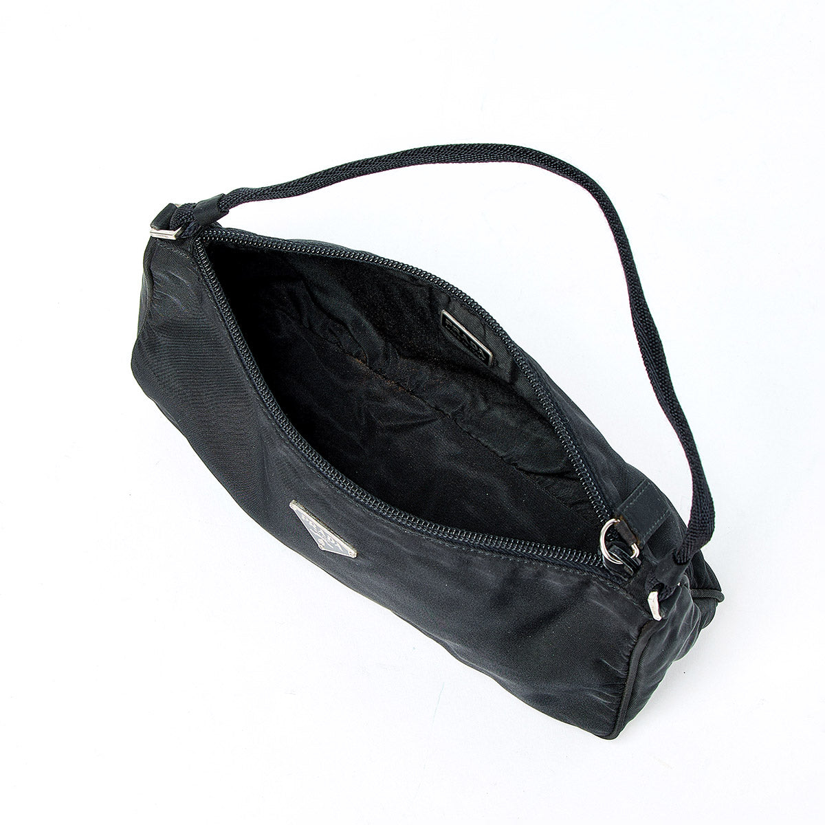 PRADA Triangle Hand Bag Black Silver Tessuto Auth