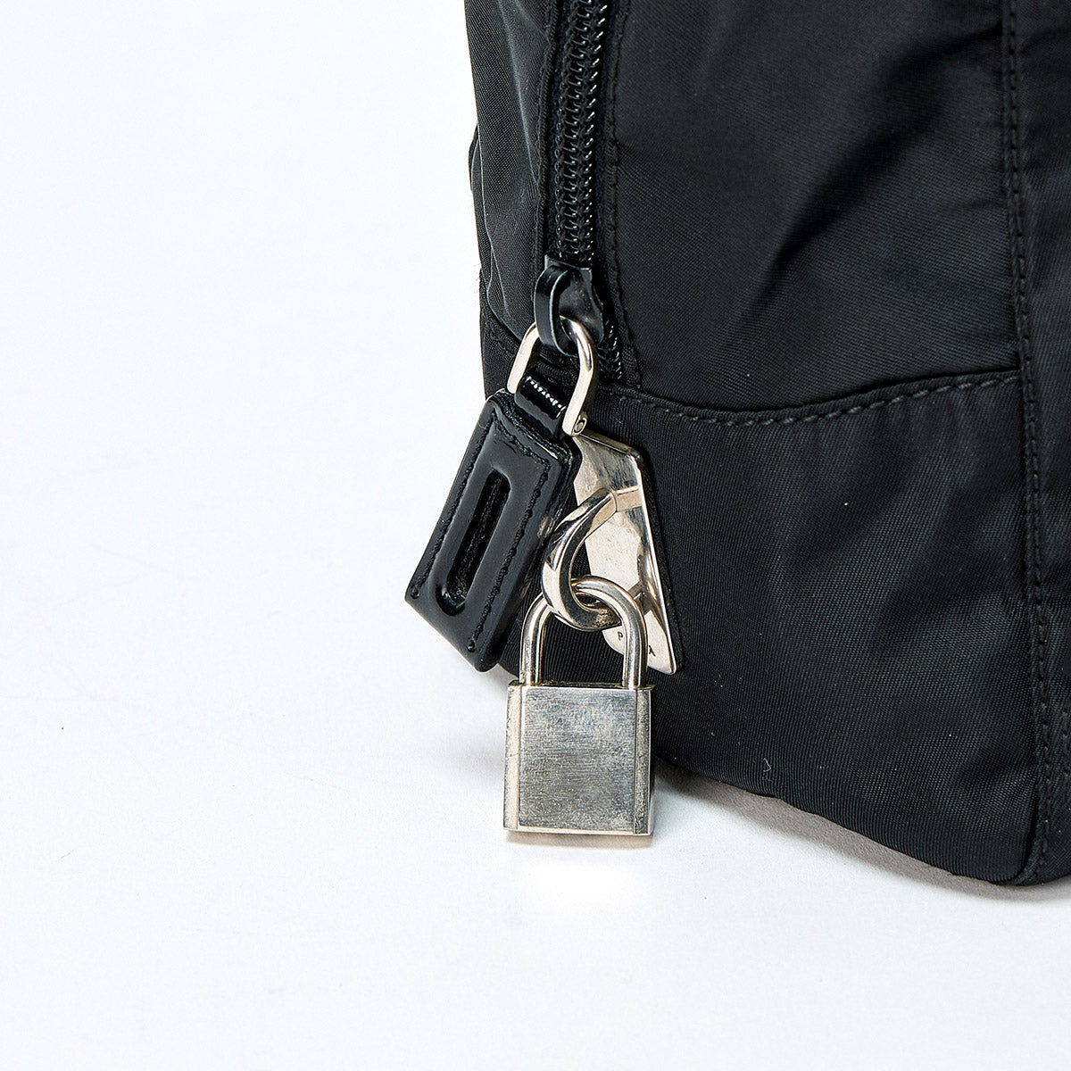 PRADA Triangle Jeweled Robot Hand Bag Black Silver Tessuto Auth