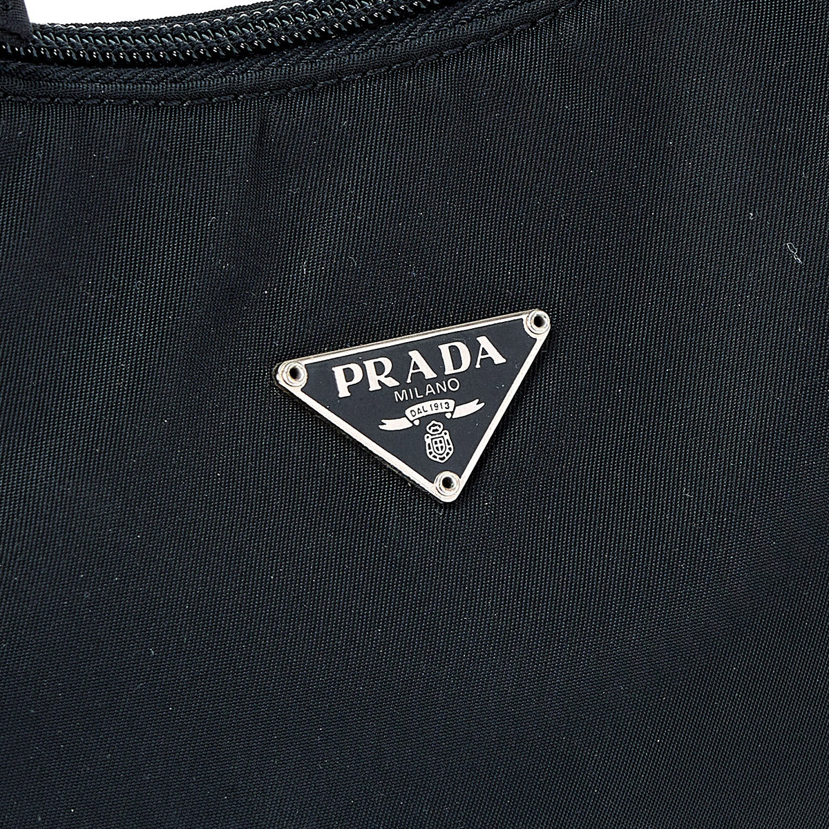 PRADA Triangle Hand Bag Black Silver Tessuto Auth