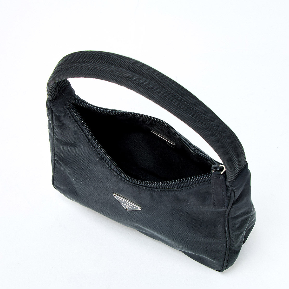 PRADA Triangle Hand Bag Black Silver Tessuto Auth
