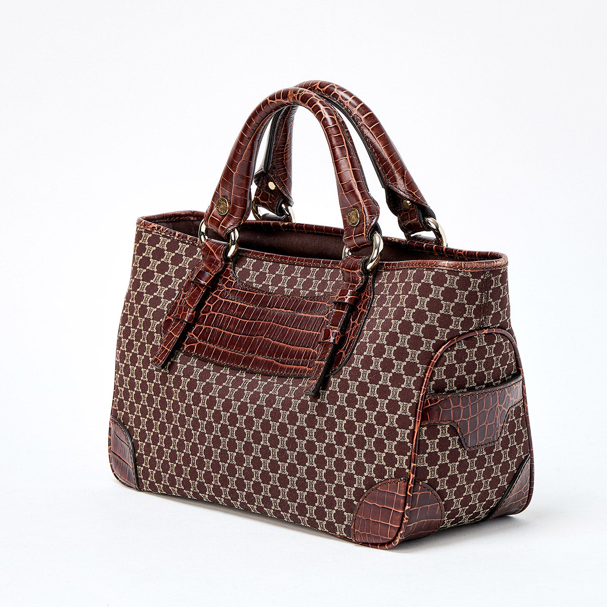 CELINE Macadam Hand Bag Boogie Brown Silver Leather Auth