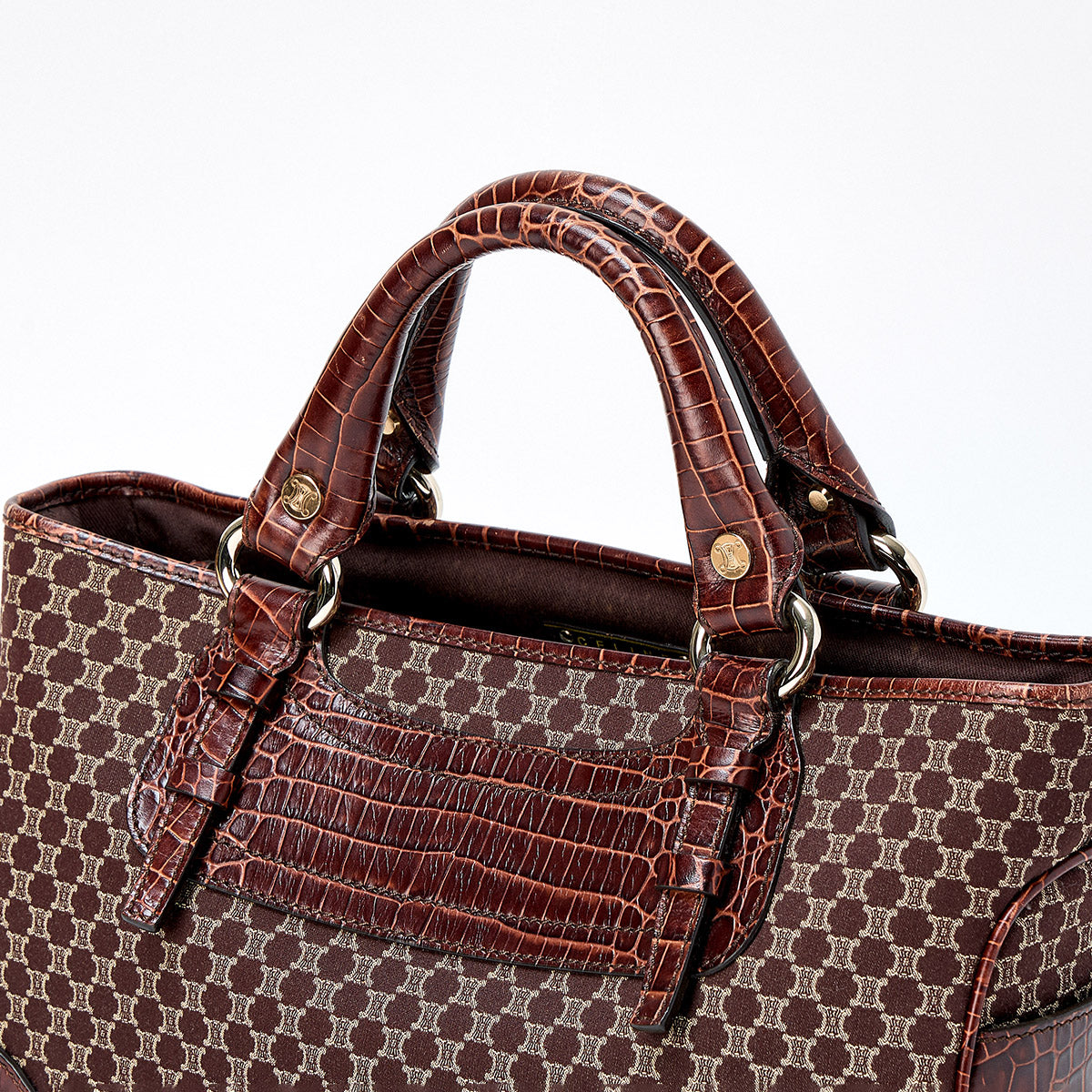 CELINE Macadam Hand Bag Boogie Brown Silver Leather Auth