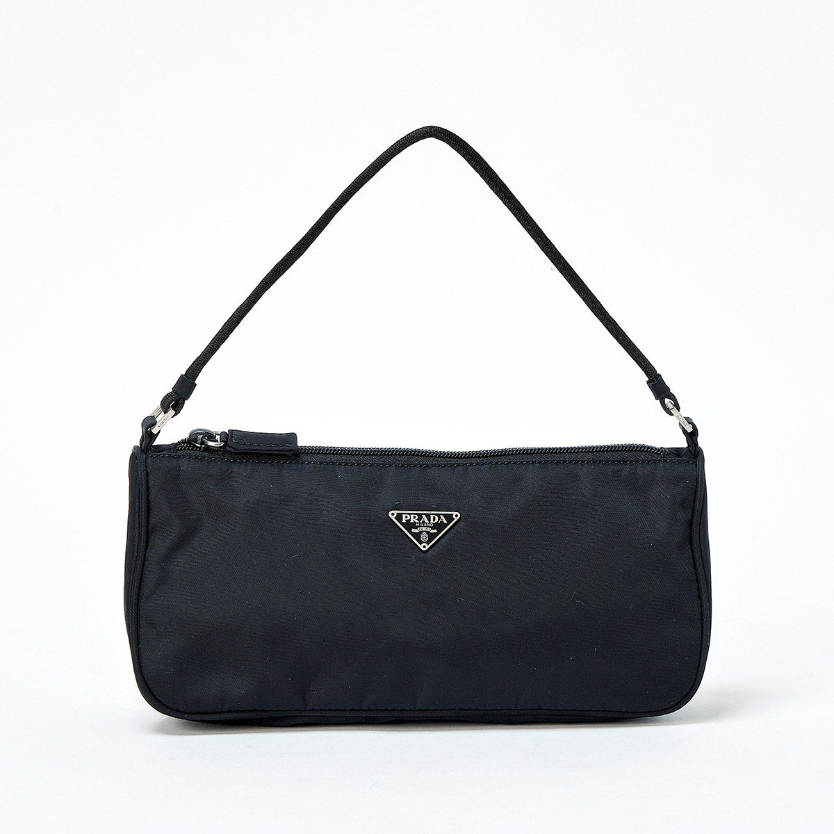 PRADA Triangle Hand Bag Black Silver Tessuto Auth