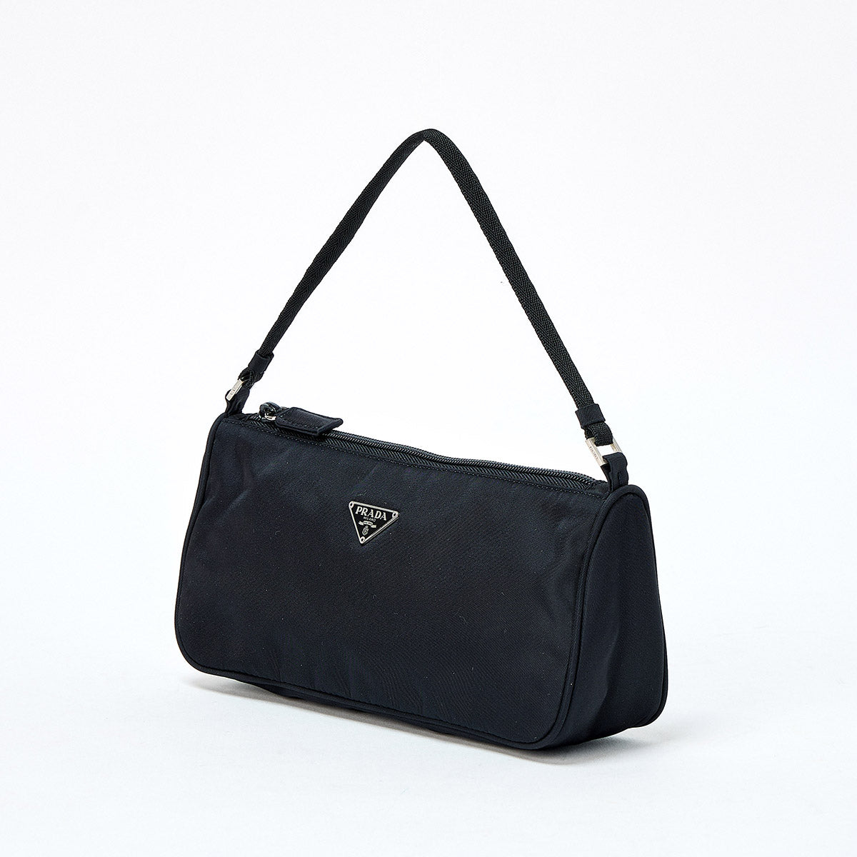 PRADA Triangle Hand Bag Black Silver Tessuto Auth