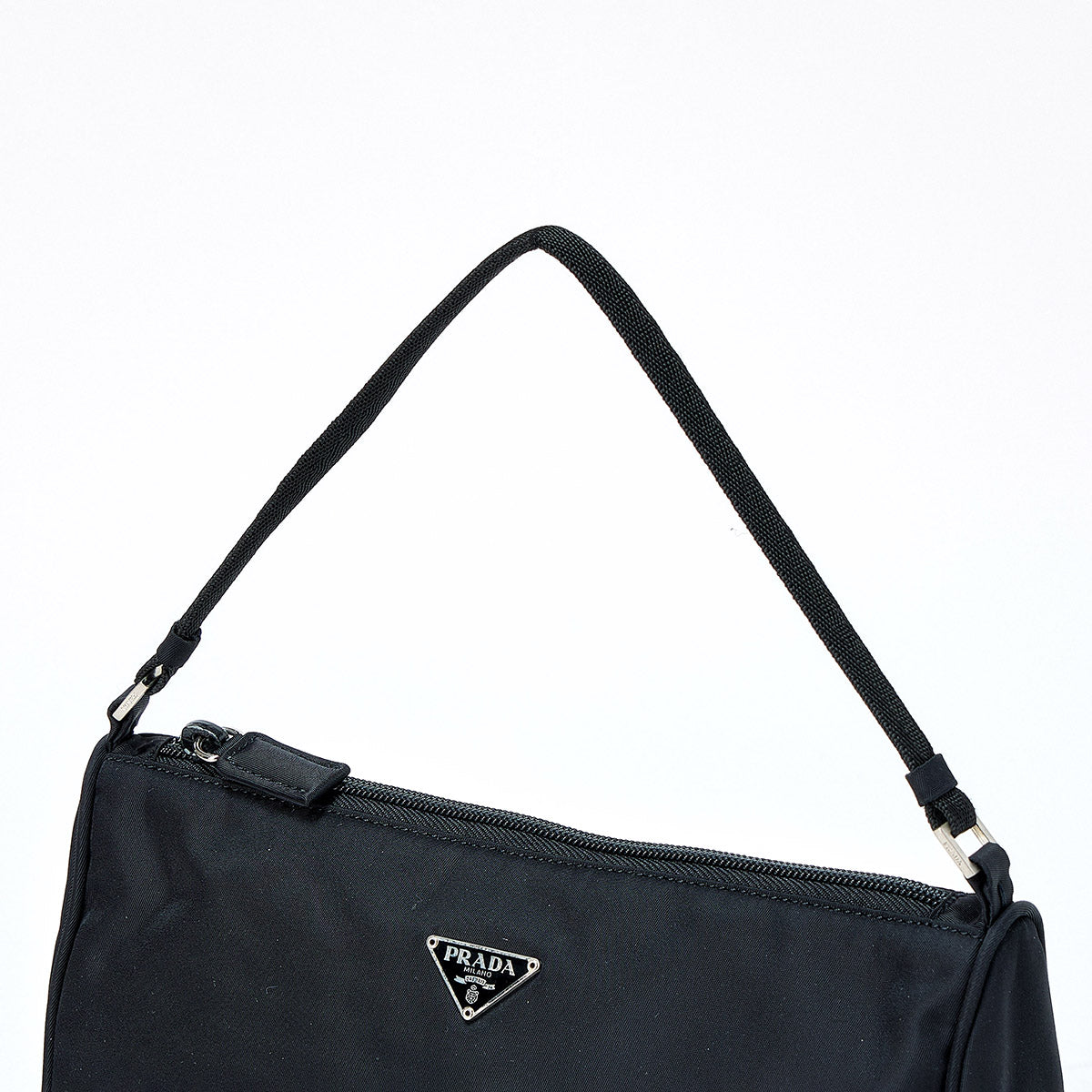 PRADA Triangle Hand Bag Black Silver Tessuto Auth