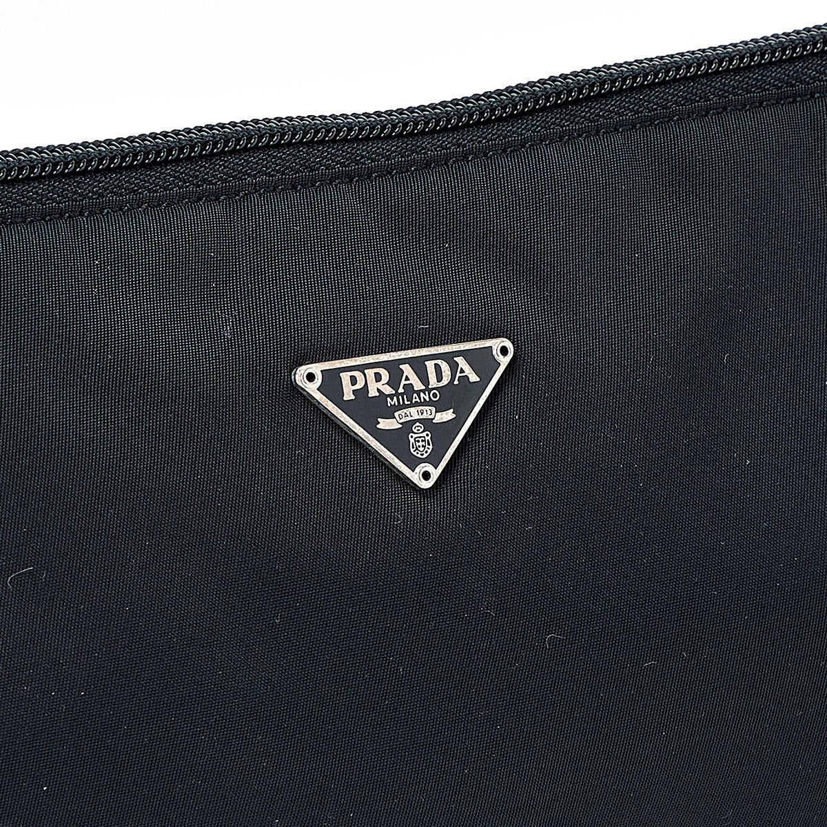 PRADA Triangle Hand Bag Black Silver Tessuto Auth