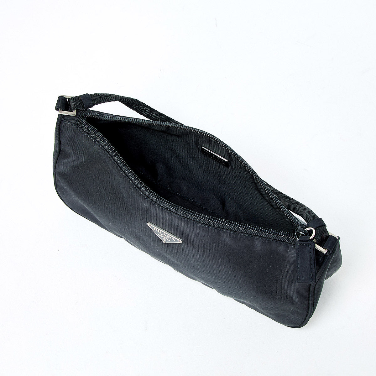 PRADA Triangle Hand Bag Black Silver Tessuto Auth