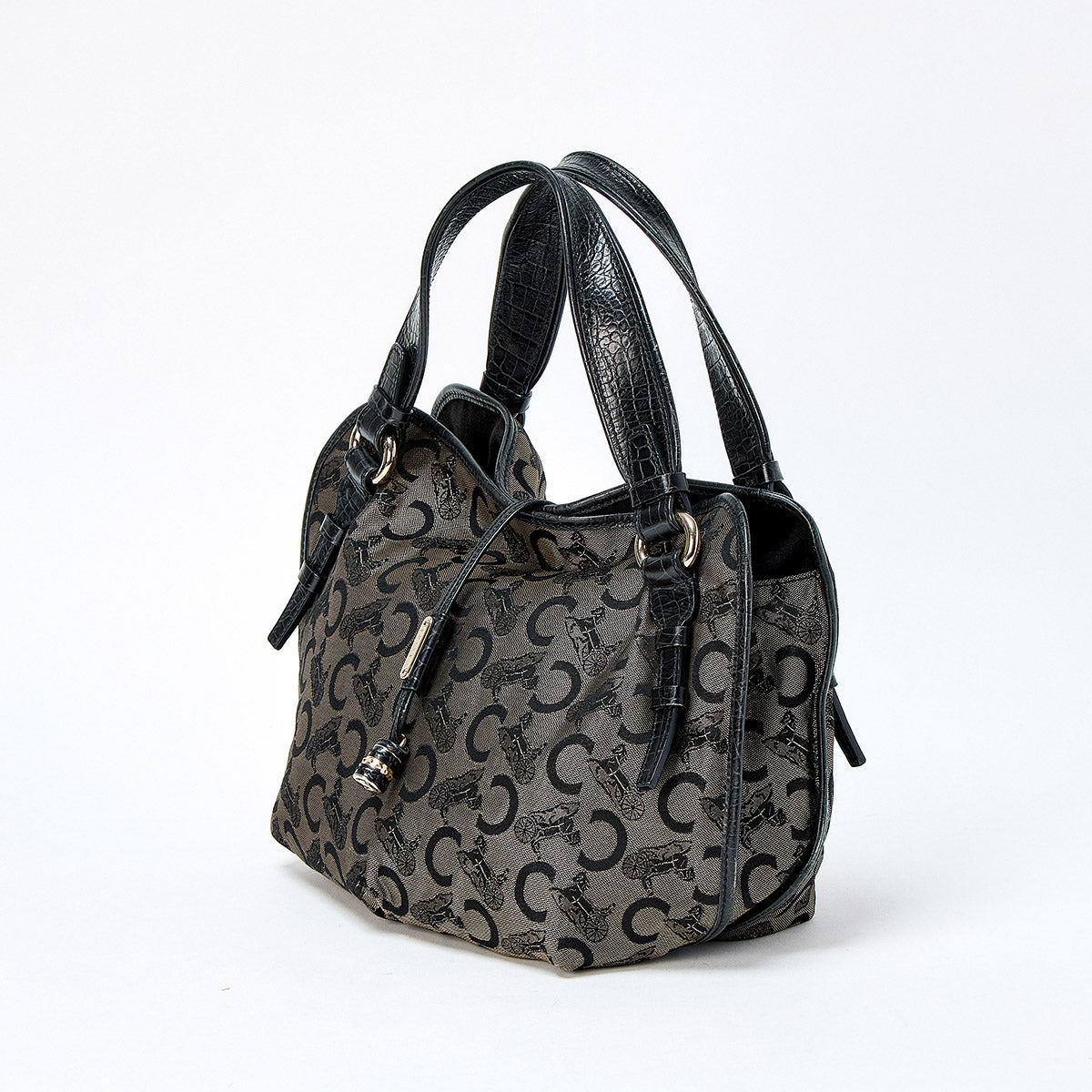 CELINE Bittersweet Macadam Hand Bag Brown Black Gold Canvas Auth