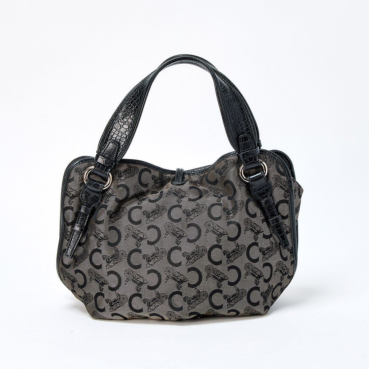 CELINE Bittersweet Macadam Hand Bag Brown Black Gold Canvas Auth
