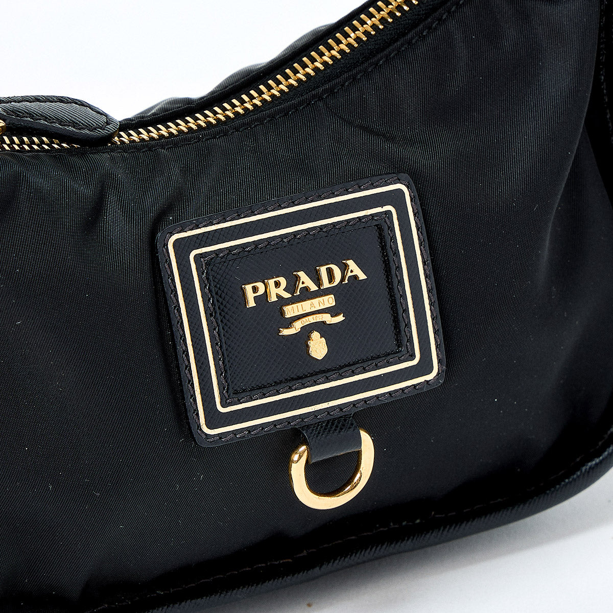 PRADA Logo Hand Bag BN1409 Black Gold Tessuto Auth