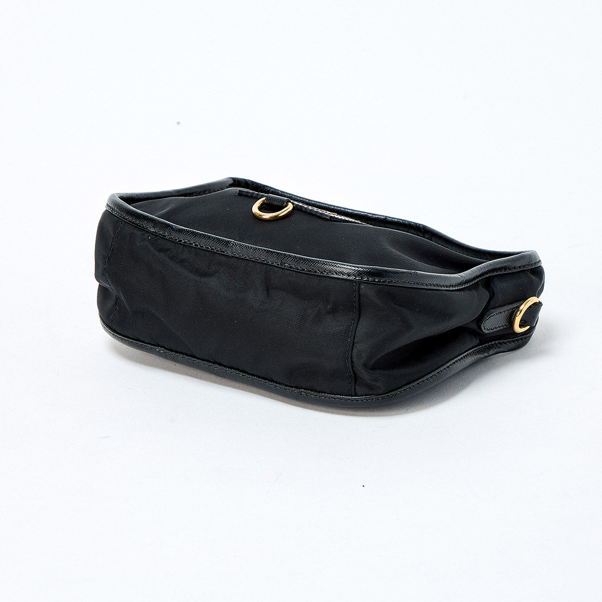 PRADA Logo Hand Bag BN1409 Black Gold Tessuto Auth