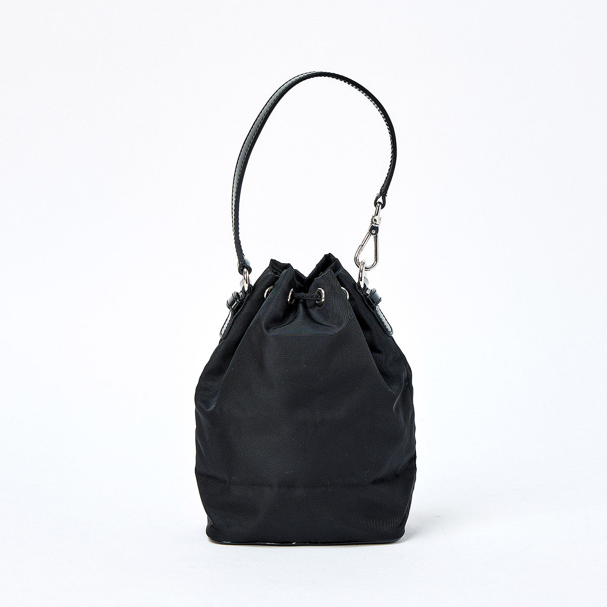 PRADA Logo Hand Bag Black Silver Tessuto Auth