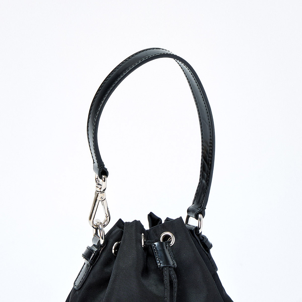 PRADA Logo Hand Bag Black Silver Tessuto Auth