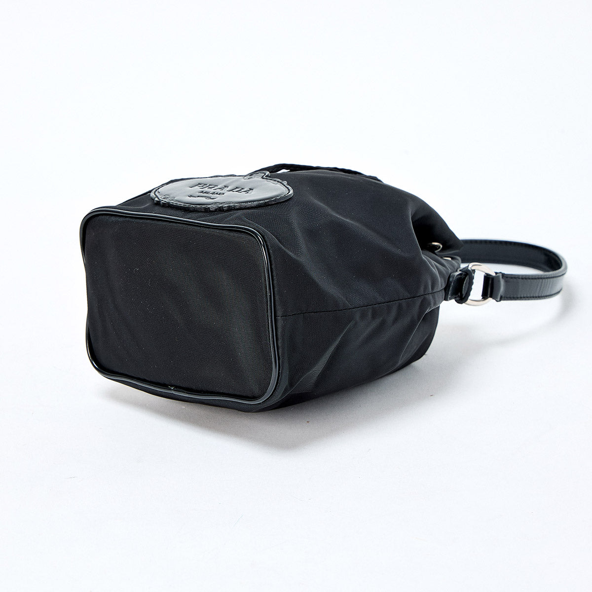 PRADA Logo Hand Bag Black Silver Tessuto Auth