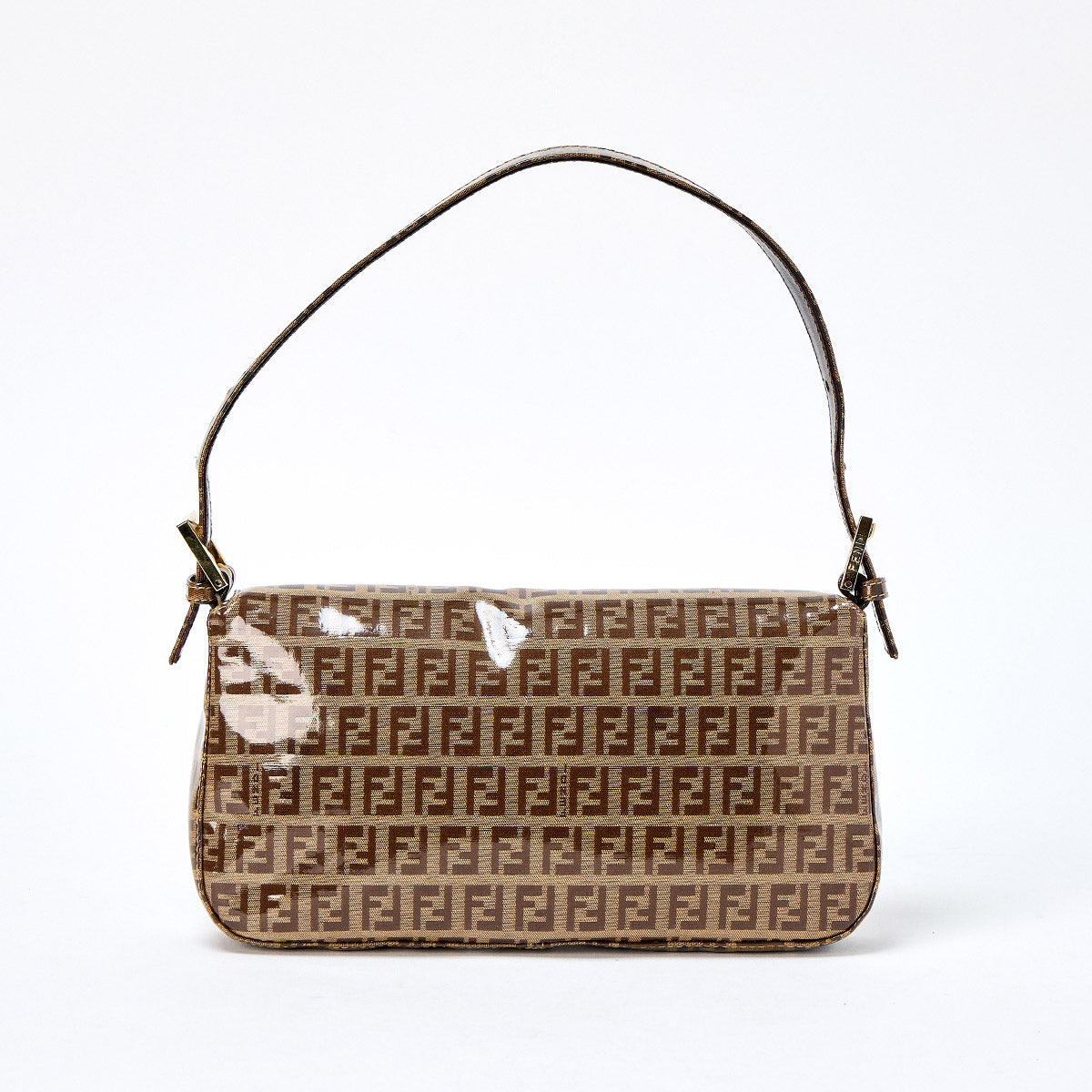FENDI Mamma Baguette Zucchino Hand Bag Brown Gold Coated Canvas Auth