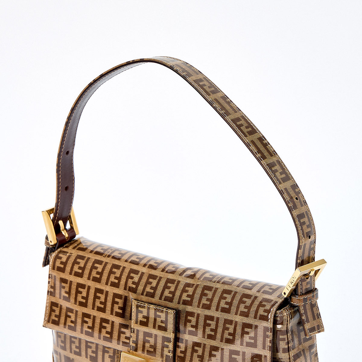 FENDI Mamma Baguette Zucchino Hand Bag Brown Gold Coated Canvas Auth