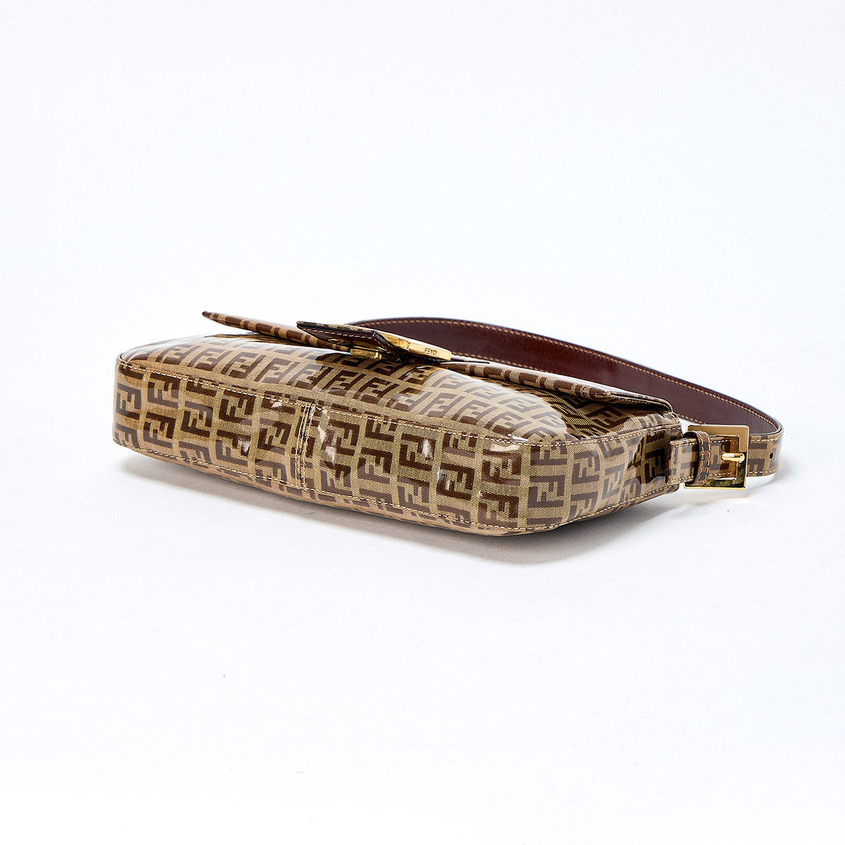 FENDI Mamma Baguette Zucchino Hand Bag Brown Gold Coated Canvas Auth