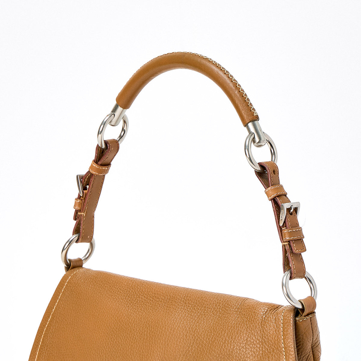 PRADA Triangle Shoulder Bag Brown Silver Leather Auth