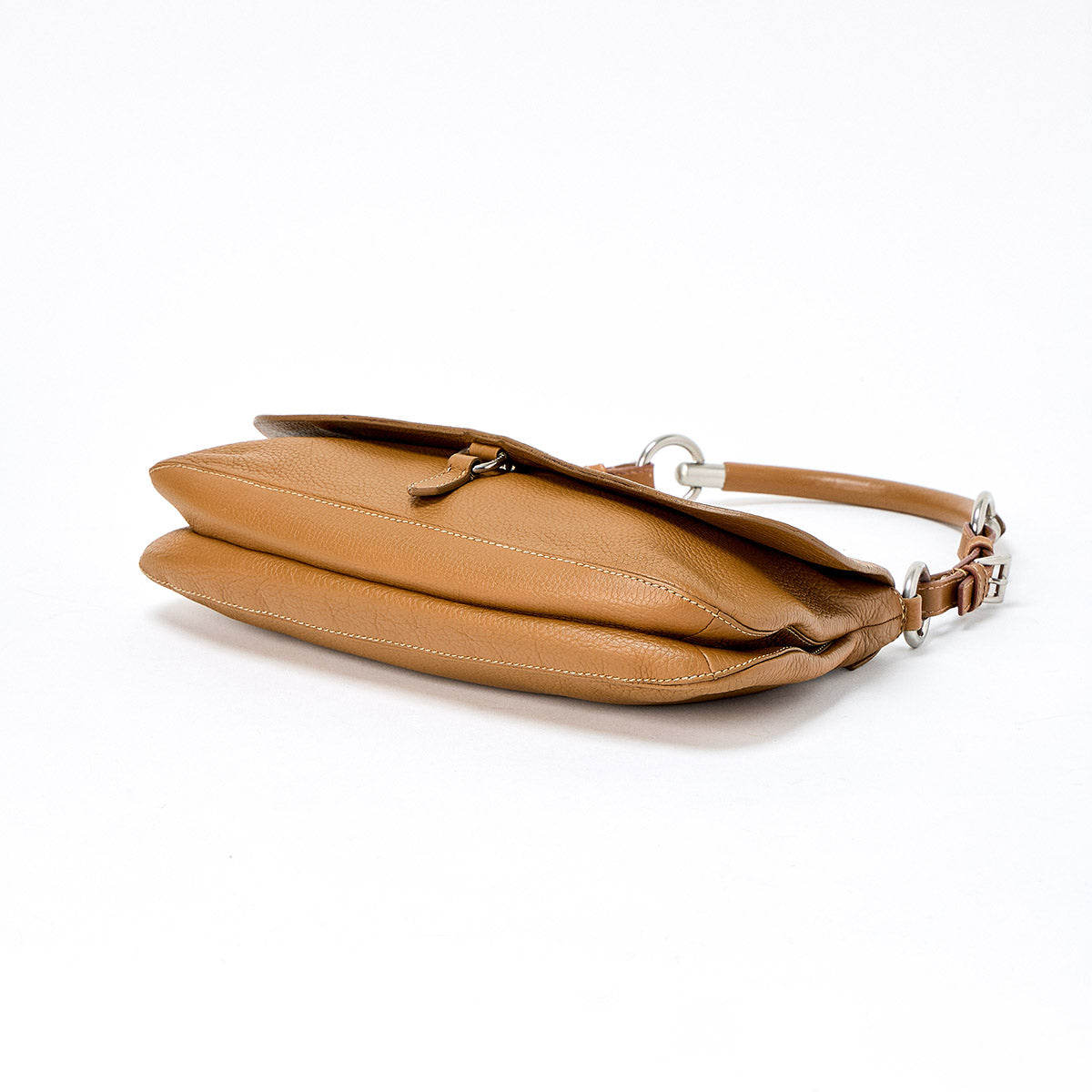 PRADA Triangle Shoulder Bag Brown Silver Leather Auth