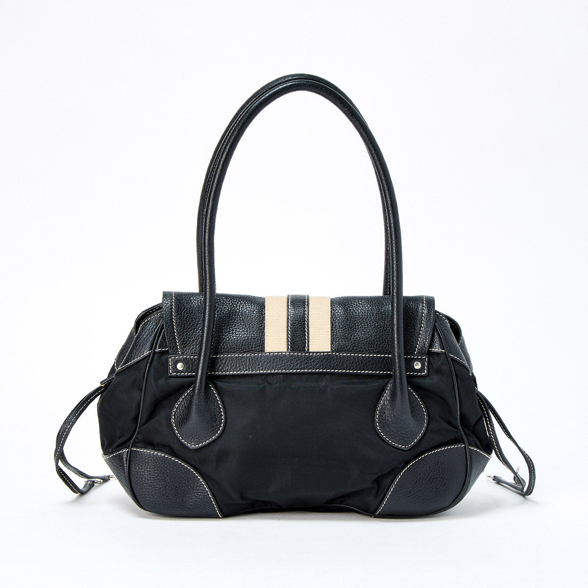 PRADA Triangle Shoulder Bag Black Beige Silver Tessuto Auth