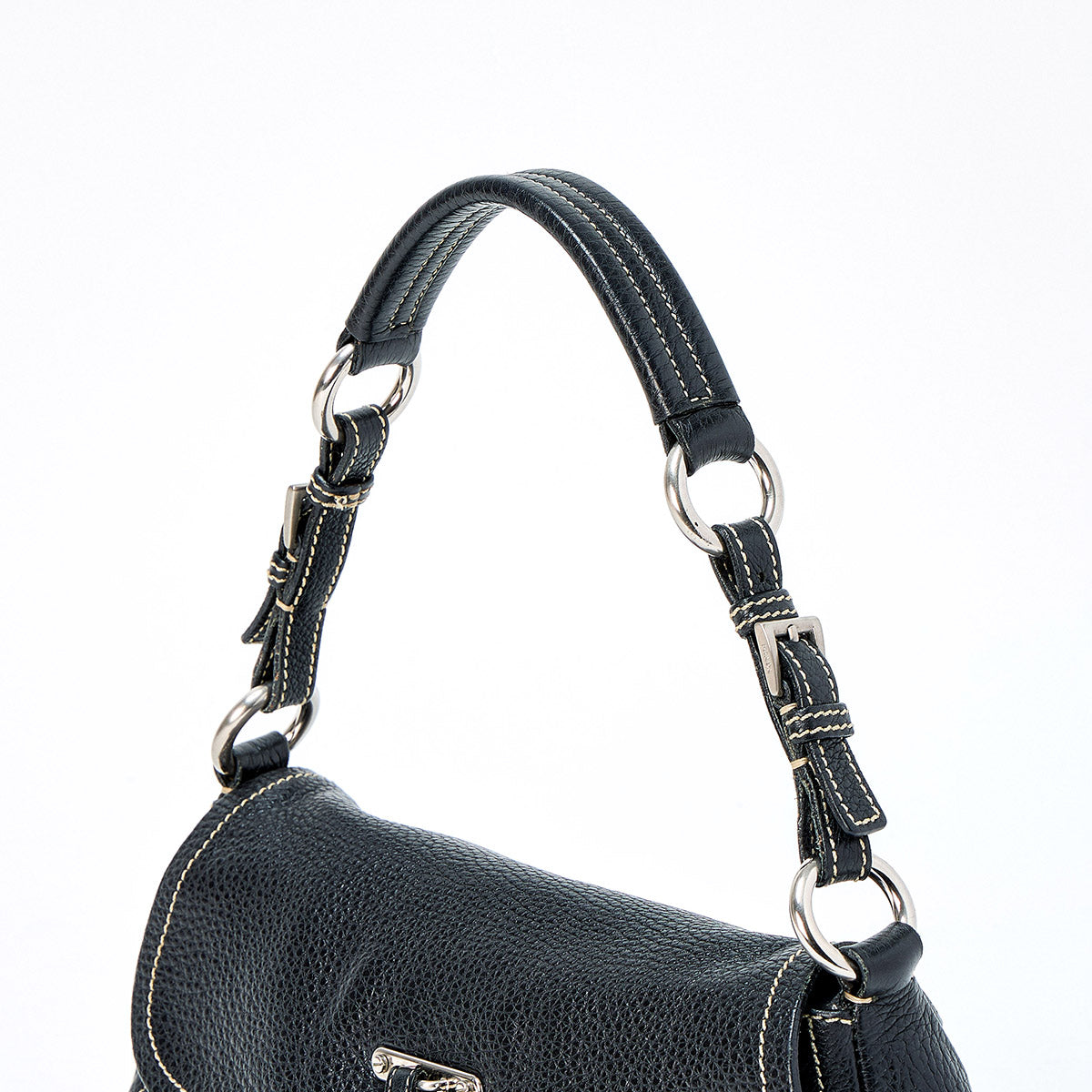 PRADA Triangle Shoulder Bag BR2074 Black Silver Leather Auth