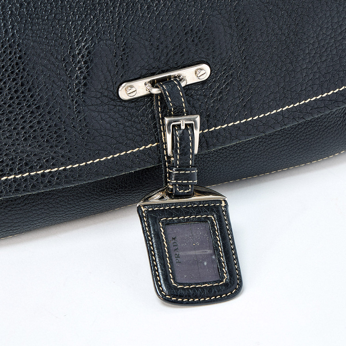 PRADA Triangle Shoulder Bag BR2074 Black Silver Leather Auth