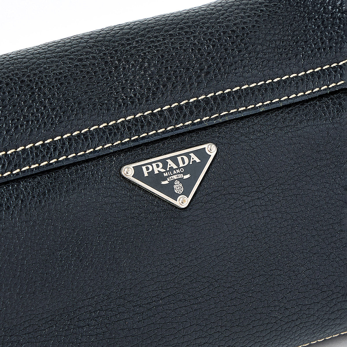 PRADA Triangle Shoulder Bag BR2074 Black Silver Leather Auth