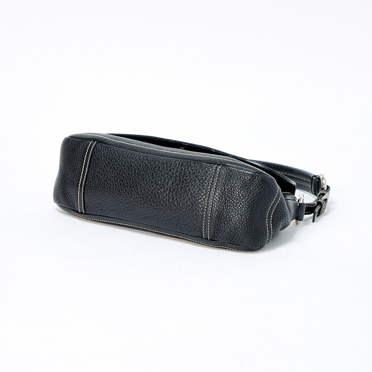 PRADA Triangle Shoulder Bag BR2074 Black Silver Leather Auth