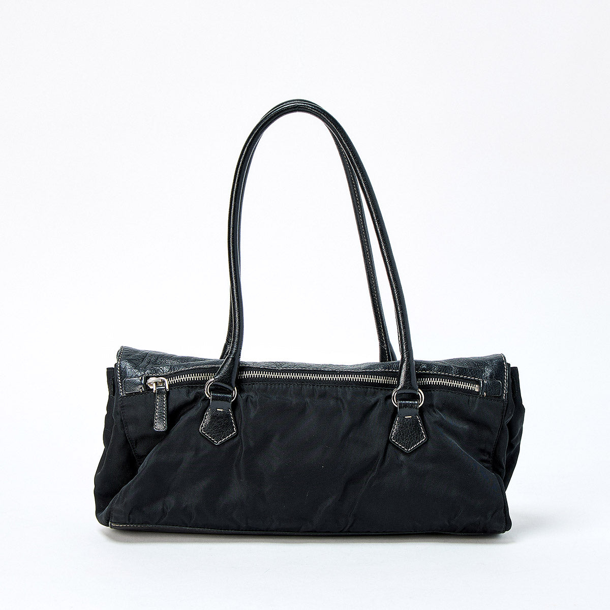 PRADA Triangle Shoulder Bag Black Silver Tessuto Auth