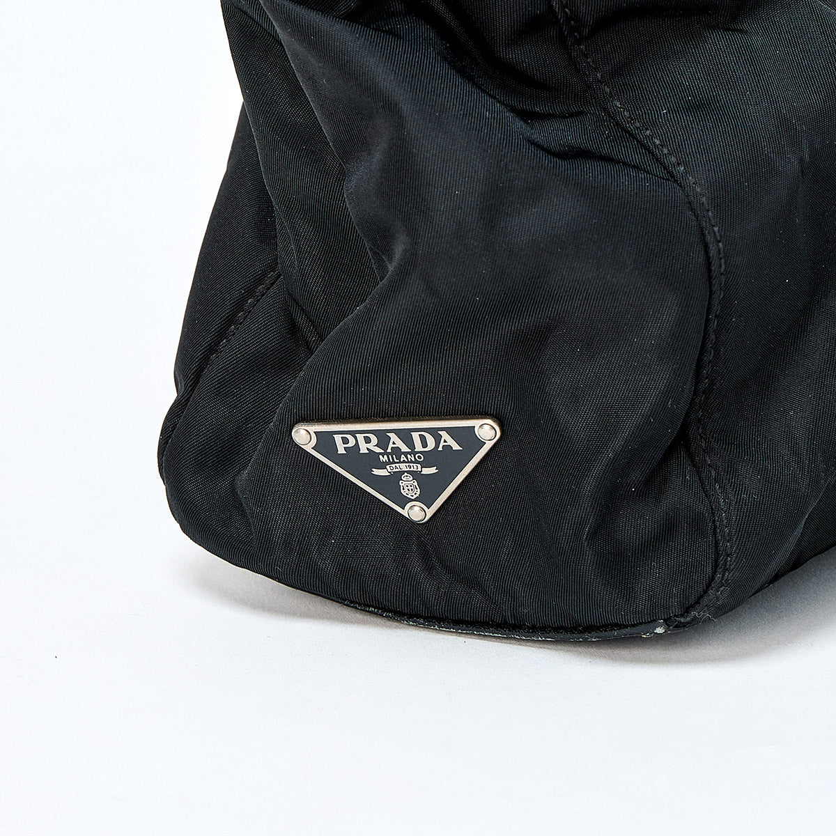 PRADA Triangle Shoulder Bag Black Silver Tessuto Auth