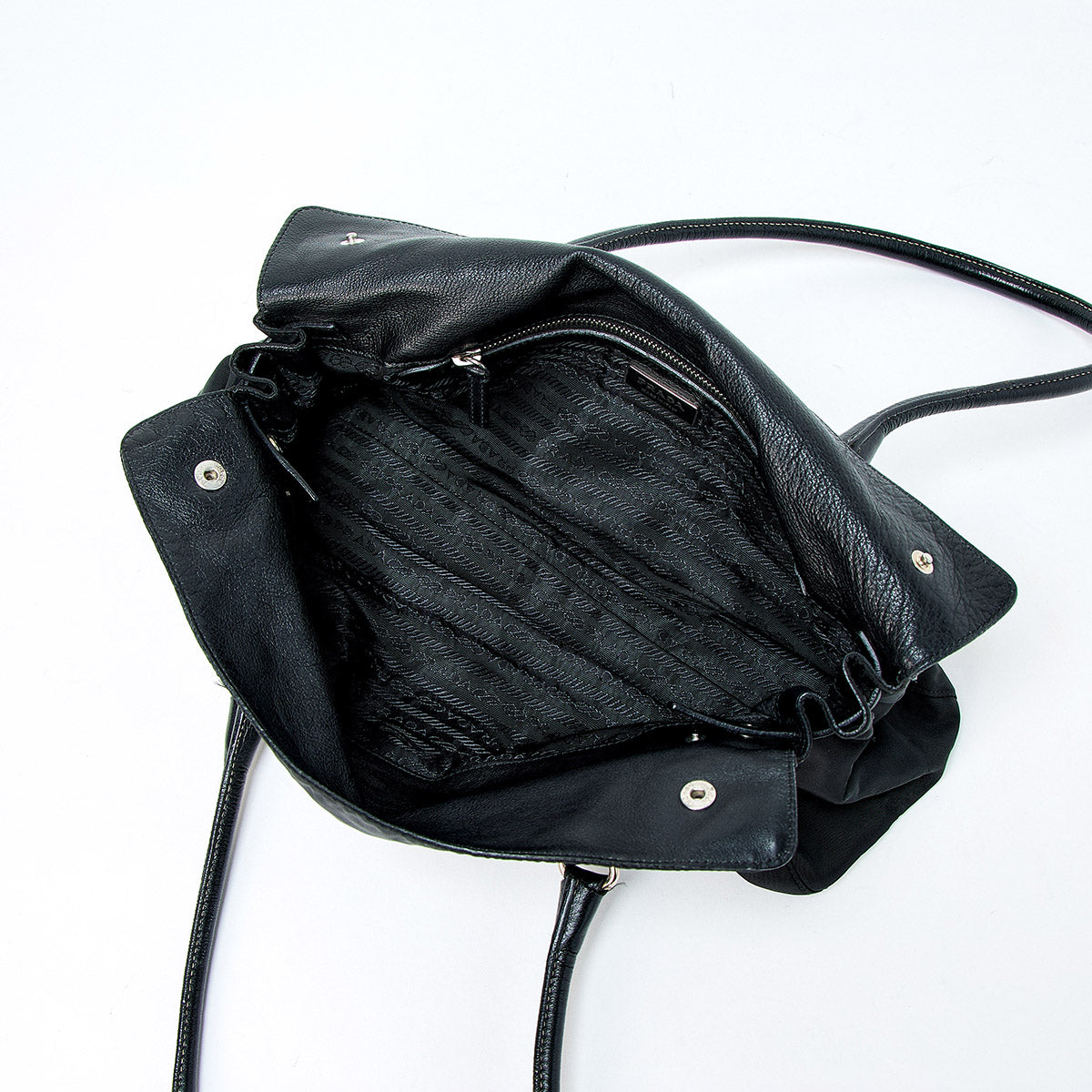 PRADA Triangle Shoulder Bag Black Silver Tessuto Auth