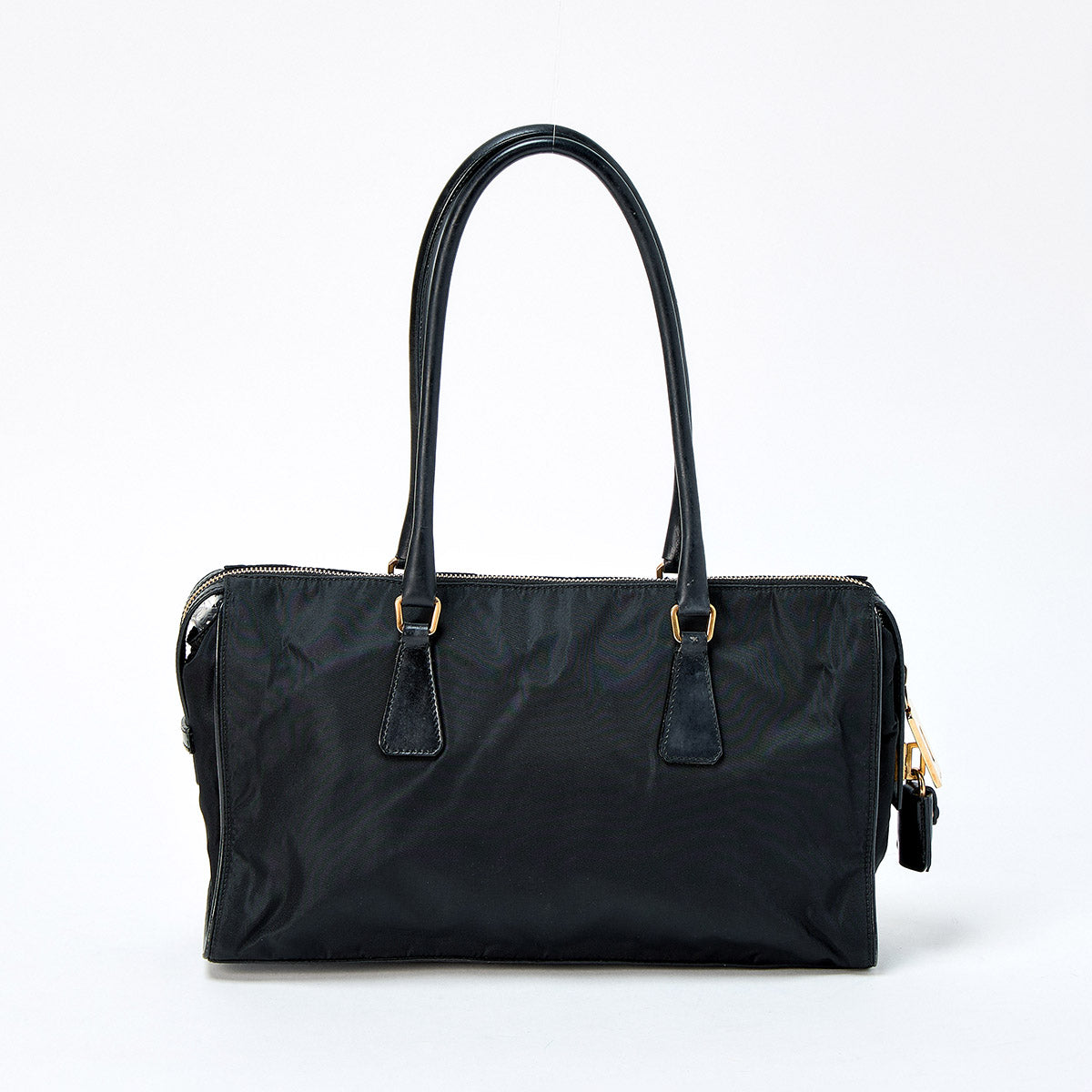 PRADA Triangle Shoulder Bag Black Gold Tessuto Auth