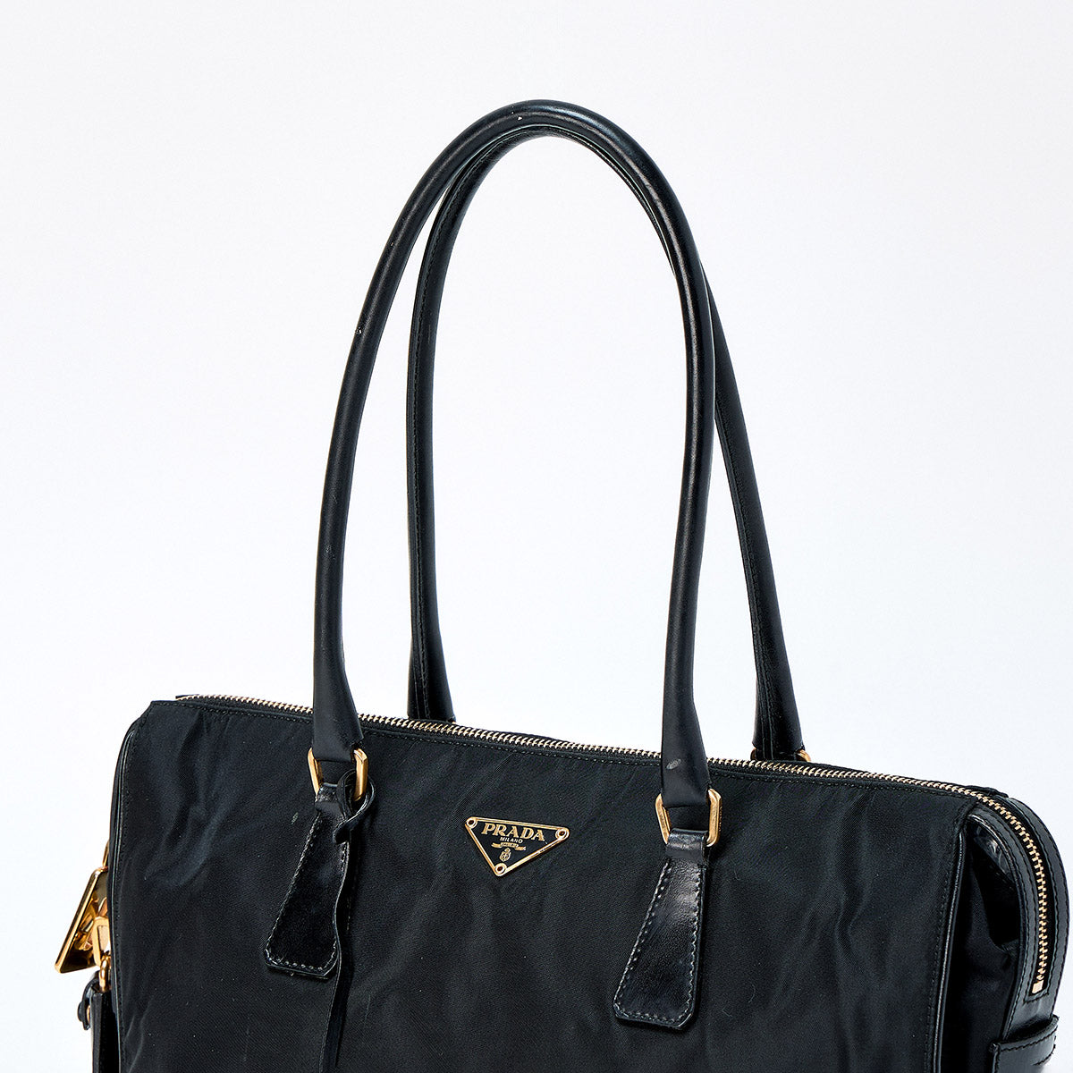 PRADA Triangle Shoulder Bag Black Gold Tessuto Auth