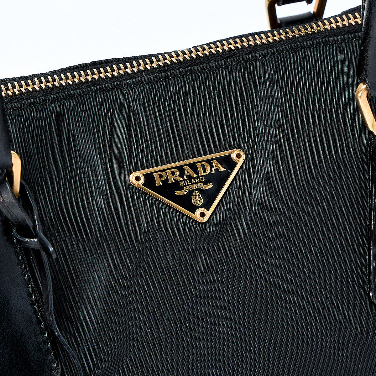 PRADA Triangle Shoulder Bag Black Gold Tessuto Auth