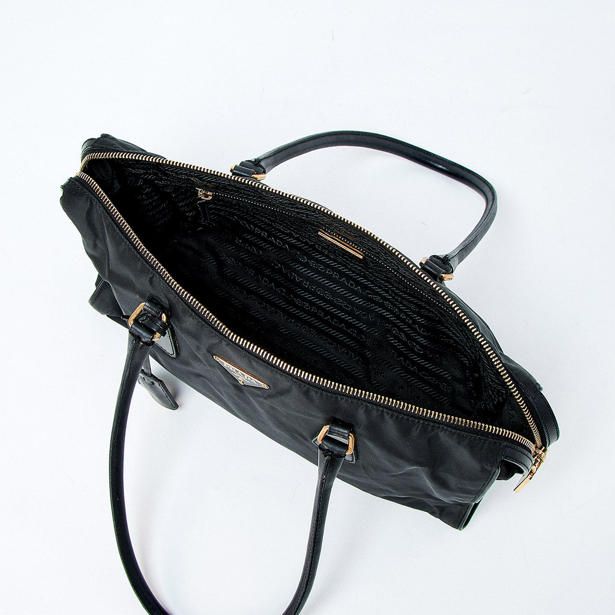 PRADA Triangle Shoulder Bag Black Gold Tessuto Auth